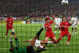 Xabi Alonso scores for Liverpool in the 2005 Champions League final against AC Milan