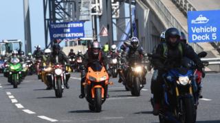 Bikers arriving in Northern Ireland