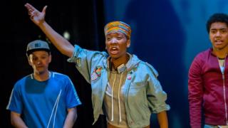 Archie Rush as Mack, Genesis Lynea as Queenie and Chance Perdomo as Theo in Ode To Leeds