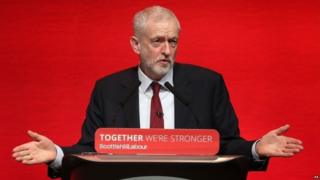 Jeremy Corbyn speaking at Scottish Labour conference