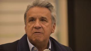 President Lenin Moreno speaking to reporters