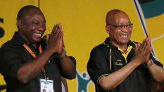 Cyril Ramaphosa, left, with Jacob Zuma