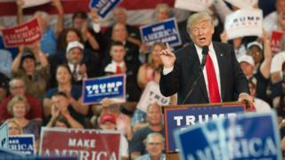 Republican presidential candidate Donald Trump speaks to supporters at a rally in Erie, Pennsylvania.