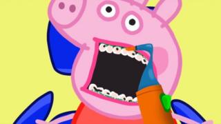 Reprodução de vídeo do YouTube com imagem falsa da Peppa Pig no dentista