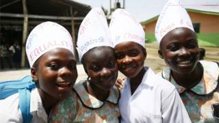 Liberian students parade to celebrate International Day of the Girl child in a suburb outside Monrovia, Liberia 18th October 2017