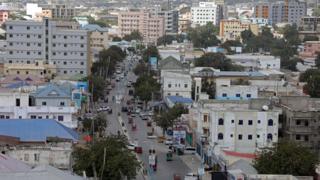 An aerial view of downtown Mogadishu