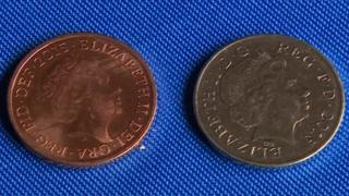 Normal 2p coin and rare "silver" 2p coin