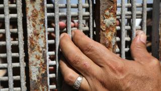 Dos familiares se tocan los dedos a través de la valla que separa Tijuana de Estados Unidos