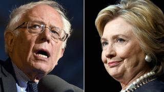バーニー・サンダース上院議員(左)とヒラリー・クリントン前国務長官