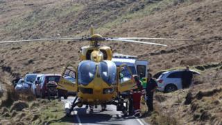 Air ambulance helicopter during rescue operation