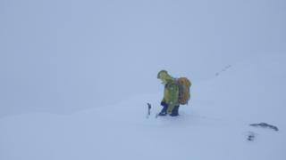 Deep snow at the top of a west aspect on Aonach Mor in Lochaber
