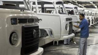 Worker at at VW factory in Brazil