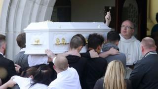 Caitlin White's coffin entering the Church of the Assumption in Newry