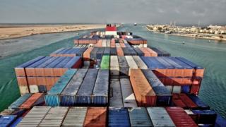 Container ship in Suez Canal (file pic)