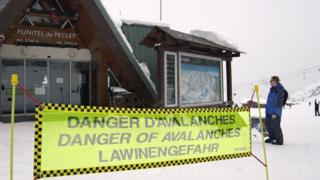 Avalanche warning sign in the Alps