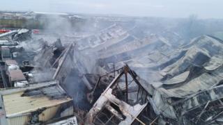 Fire damage at Dowty's in Staverton