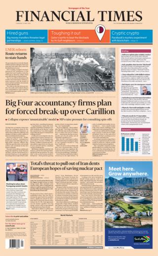 Financial Times Thursday front page