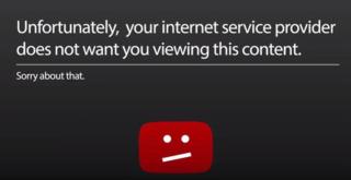 A screenshot of an error screen that says "sorry, your internet service provider does not want you viewing this content". Youtubers have started creating videos ahead of the day of action.