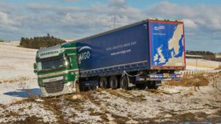 Jacknifed lorry on A96