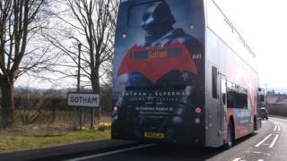Batman advert on back of a bus in Gotham