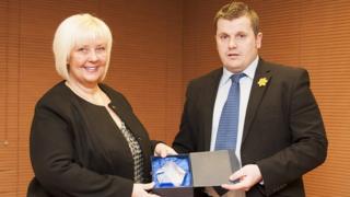 Alison Leighton-Williams with Rhondda Cynon Taf council leader Andrew Morgan