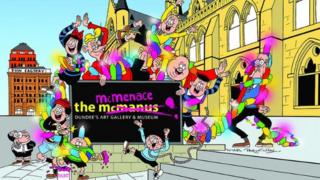 The Bash Street kids and the McMenace sign