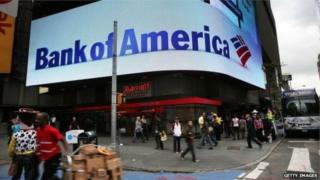 Bank of America promotional sign in busy street