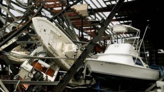 Damaged boats in a multi-level storage facility are seen following passage of Hurricane Harvey at Rockport (26 August 2017)