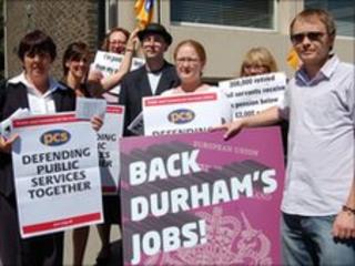 Union members demonstrating outside Durham's passport office
