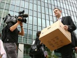 Lehman Brothers employee clears his desk during the financial crisis