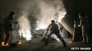 Workers at a uranium conversion facility near Isfahan, file image