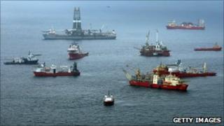 Vessels at the site of the spill