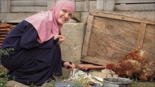 Florinda Zeka and her chickens