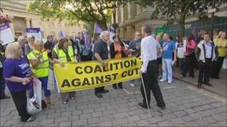 Protesters outside Bolton Town Hall