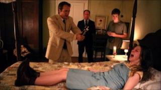 Patrick Fabian, Louis Herthum, Caleb Landry Jones and Ashley Bell in The Last Exorcism