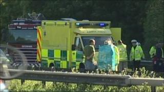 Emergency services at the scene of the crash on the M2