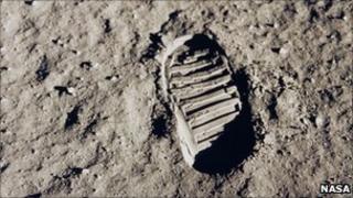 Astronaut Buzz Aldrin's boot print on the Moon