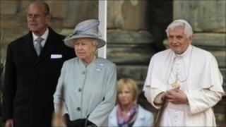 Pope Benedict XVI with the Queen and the Duke of Edinburgh