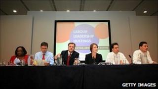 The five Labour candidates at an earlier TUC hustings