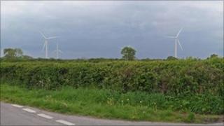 Predicted view of the turbines from the Nupdown Road/Meadlands junction