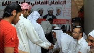 Relatives of detained Shia activists stage a sit-in at a home in Nuweidrat village, Bahrain 14 September
