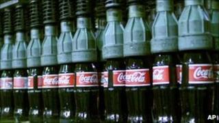 Coca-Cola bottles in bottling plant