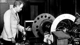 John Logie Baird with his televisor in 1926