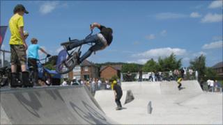 The skate park at Lower Park, Denbigh