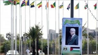 A poster of Mahmoud Abbas in Sirte, Libya