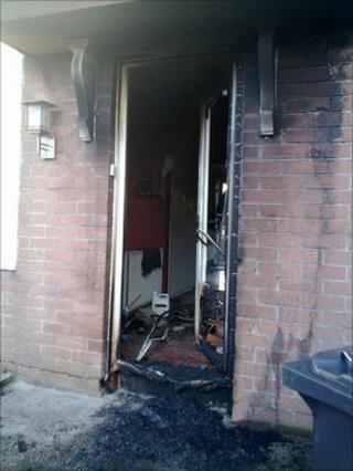 The front door of the property was set alight