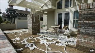 Toilet paper strewn at the Huntingdon Beach home of Robert Rizzo, California