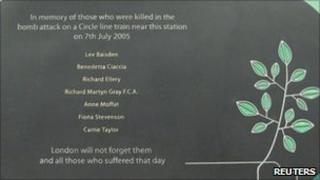 Memorial to the dead at Aldgate station