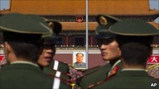 Chinese paramilitary police patrol Tiananmen Square in Beijing. Photo: 15 October 2010