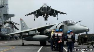 Harrier jet landing on the Ark Royal